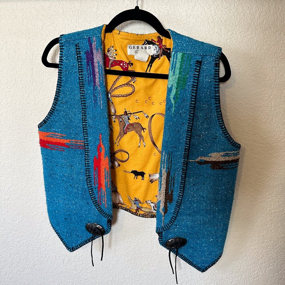 Gerard Southwestern Saddle blanket Vest Vintage Women’s Small blue colorful